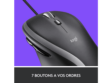 Charger l'image dans la galerie, Une souris Logitech noire avec un fond violet.
