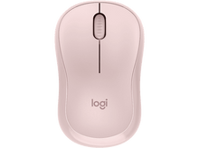 Charger l'image dans la galerie, Une souris sans fil Logitech rose clair. Elle a une molette et un logo en bas.
