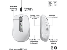 Charger l&#39;image dans la galerie, Souris sans fil blanche avec câble noir. Molette, boutons latéraux et chargement USB-C.
