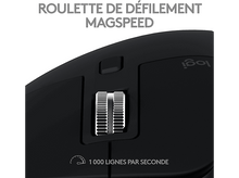 Charger l'image dans la galerie, Gros plan d'une souris noire avec une molette de défilement, texte en français.
