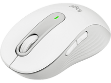 Charger l'image dans la galerie, Souris Logitech blanche avec une molette et deux boutons. Vue en angle.
