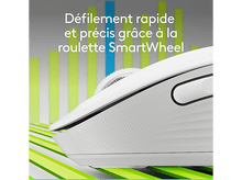 Charger l'image dans la galerie, Gros plan d'une souris blanche avec une molette de défilement. Il y a des barres vertes et bleues en arrière-plan.
