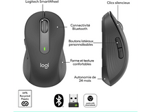 Charger l'image dans la galerie, Une souris Logitech noire avec des boutons et une molette de défilement. Le logo est visible.
