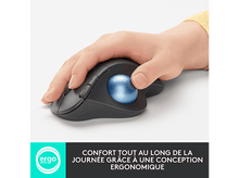 Charger l'image dans la galerie, Main utilisant une souris noire avec une boule bleue. Le fond est blanc.
