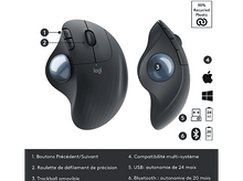 Charger l'image dans la galerie, Souris ergonomique noire avec trackball bleu.
