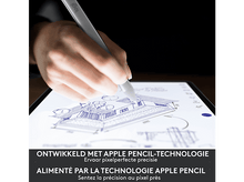 Charger l&#39;image dans la galerie, Personne dessinant sur tablette avec Apple Pencil, texte : &#39;ONTWIKKELD MET APPLE PENCIL&#39;.

