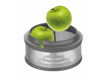 Charger l&#39;image dans la galerie, Deux pommes vertes dans une passoire à fruits grise. La passoire est ronde et le fond est blanc.
