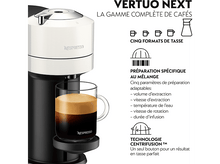 Charger l&#39;image dans la galerie, Machine à café avec texte : Vertuo Next, Cinq formats de tasse et préparation spécifique au mélange.
