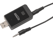 Adaptateur audio noir avec USB, prise jack 3,5 mm et câble. La marque est 'MARMITEK'.