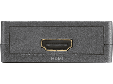 Gros plan d'un port HDMI gris foncé sur un appareil avec le mot 'HDMI' imprimé en dessous.
