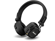 Charger l&#39;image dans la galerie, Casque Marshall noir avec un accent doré sur fond noir.
