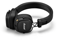 Charger l&#39;image dans la galerie, Casque Marshall noir sur fond blanc. Le casque est sans fil et possède un bandeau en cuir.
