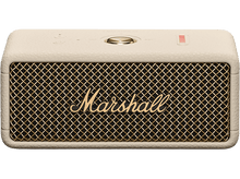 Charger l&#39;image dans la galerie, Haut-parleur Marshall crème avec grille dorée et logo Marshall.
