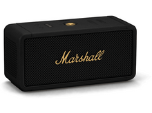 Charger l&#39;image dans la galerie, Enceinte Marshall noire. Face avant en maille noire, logo Marshall doré. Rectangulaire.
