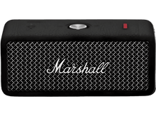 Charger l&#39;image dans la galerie, Haut-parleur Marshall noir avec façade en maille et bouton argenté dessus.
