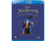 Disque Blu-ray de 'Mary Poppins' avec l'affiche du film. Il a un fond bleu.