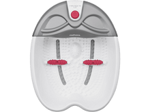 Charger l&#39;image dans la galerie, Un spa pour les pieds blanc et gris avec des rouleaux rouges. Le fond est noir.
