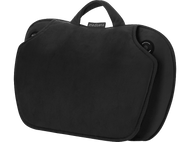 Masseur de pieds chauffant noir avec boutons de commande et poignée de transport.