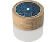 Charger l&#39;image dans la galerie, Purificateur d&#39;air aspect bois avec lumière bleue. Marque Medisana visible.
