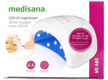 Charger l&#39;image dans la galerie, Sèche-ongles blanc avec lampes LED et UV. Texte : Pour tous les vernis UV et gel.
