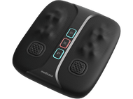 Masseur de pieds noir avec trois boutons éclairés. La marque Medisana est visible.