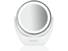 Charger l&#39;image dans la galerie, Miroir cosmétique éclairé blanc de forme circulaire et base blanche.
