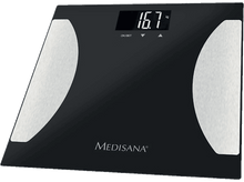 Charger l&#39;image dans la galerie, Balance de salle de bain numérique noire. Sections blanches de chaque côté. Affiche 16,7 kg.
