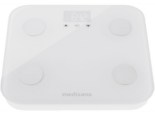 Charger l&#39;image dans la galerie, Balance numérique blanche avec quatre cercles argentés. L&#39;écran affiche le poids 64,2 kg.
