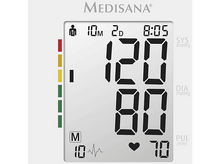 Charger l&#39;image dans la galerie, Écran de tensiomètre. Affichage: 120/80, pouls 70. Chiffres noirs sur fond blanc.
