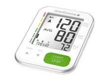 Charger l&#39;image dans la galerie, Moniteur de tension artérielle Medisana affichant les mesures systoliques, diastoliques et de pouls.
