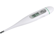 Un thermomètre numérique blanc affiche 36,1 degrés Celsius.