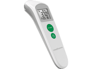 Thermomètre numérique blanc avec bouton de démarrage vert. Il affiche la température : 37,0°C.