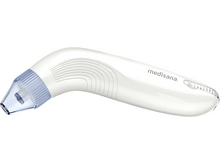 Charger l&#39;image dans la galerie, Nettoyeur nasal medisana blanc. L&#39;appareil a une poignée incurvée et une buse bleue.
