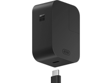 Charger l&#39;image dans la galerie, Chargeur Microsoft 45W noir avec câble USB-C sur fond noir. Le chargeur porte le logo Microsoft.
