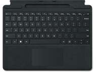 Clavier noir avec des touches blanches. Un pavé tactile est en bas.