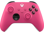 Manette Xbox rose avec boutons noirs et logo Xbox blanc.