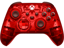 Charger l&#39;image dans la galerie, Manette Xbox rouge transparente sur fond noir. Boutons visibles, dont A, B, X, Y et une croix directionnelle.
