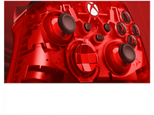 Charger l&#39;image dans la galerie, Gros plan sur une manette Xbox rouge transparente. Boutons visibles, dont A, B, X, Y, et logo Xbox blanc.
