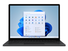 Charger l&#39;image dans la galerie, Un ordinateur portable affiche le menu Démarrer de Windows 11. Des icônes d&#39;applications et une barre de recherche sont visibles sur un fond abstrait bleu et blanc.
