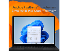 Charger l&#39;image dans la galerie, Un ordinateur portable affiche une interface Windows. Un arrière-plan en dégradé orange et bleu entoure l&#39;écran. Le texte dit &#39;PixelSense touchscreen&#39;.
