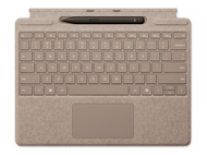 Accessoire clavier et pavé tactile. Couleur beige, avec un stylet noir dessus.