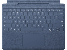 Charger l&#39;image dans la galerie, Clavier bleu avec pavé tactile. Lettres et chiffres visibles. Fond noir.
