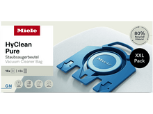 Charger l&#39;image dans la galerie, Sac d&#39;aspirateur Miele bleu avec texte, fond blanc.
