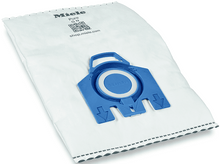 Charger l&#39;image dans la galerie, Sac d&#39;aspirateur blanc avec raccord bleu. Le sac a un logo de marque et des détails.
