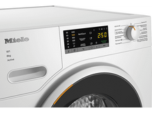 Charger l&#39;image dans la galerie, Gros plan sur le panneau de commande d&#39;un lave-linge Miele blanc affichant un minuteur.
