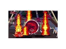 Charger l'image dans la galerie, Scène de jeu pixélisée avec un Power Ranger face à une explosion de feu avec un logo de dinosaure.
