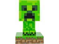 Un Creeper vert de Minecraft sur une base verte. C'est une figurine en forme de bloc, debout.