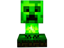 Charger l&#39;image dans la galerie, Une lampe Creeper Minecraft verte sur socle vert, éclairée sur fond blanc.
