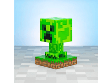 Charger l&#39;image dans la galerie, Figurine verte de Creeper Minecraft sur base verte et fond pixélisé.
