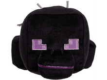 Charger l&#39;image dans la galerie, Un Enderman en peluche noir de Minecraft, avec des yeux violets, une tête carrée et de petits bras.
